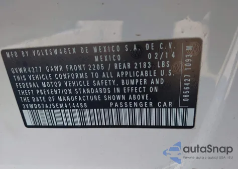 2014 Volkswagen Jetta 1.8T Se from USA, damaged, VIN 3VWD07AJ5EM414488